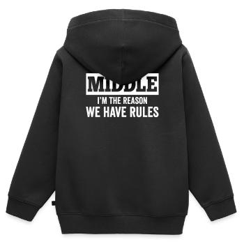 Look du partenaire le plus vieux du milieu le plus jeune - Sweat Premium à capuche zippé enfant bio - noir - Dos - AI Model Kid Male (0cm)
