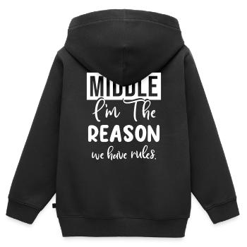 Look du partenaire le plus vieux du milieu le plus jeune - Sweat Premium à capuche zippé enfant bio - noir - Dos - AI Model Kid Male (0cm)