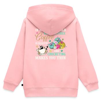 Le fil des amateurs de crochet est gratuit Le café est sain - Sweat Premium à capuche zippé enfant bio - rose - Dos - AI Model Kid Female (0cm)