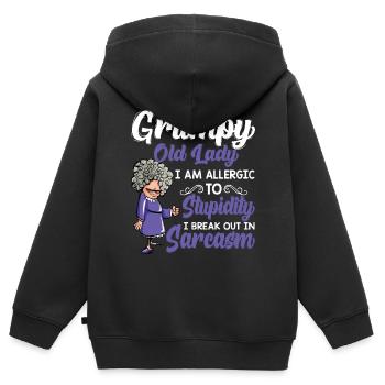 T-shirt grincheux vieux je suis allergique à la stupidité - Sweat Premium à capuche zippé enfant bio - noir - Dos - AI Model Kid Male (0cm)