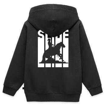 Sliding Stop Westernreiten Reining Geschenk - Kinder Premium Organic Zip Hoodie - Schwarz - Hinten - AI Model Kid Male (0cm)