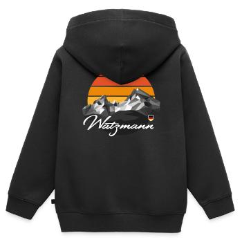 Watzmann Bayern Berchtesgaden Low Poly Montagne - Sweat Premium à capuche zippé enfant bio - noir - Dos - AI Model Kid Male (0cm)