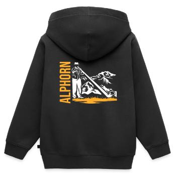 Alphorn Alpen - Kinder Premium Organic Zip Hoodie - Schwarz - Hinten - AI Model Kid Male (0cm)