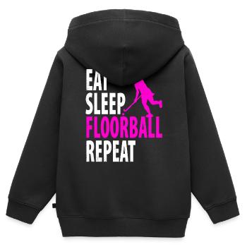 Floorball - Kinder Premium Organic Zip Hoodie - Schwarz - Hinten - AI Model Kid Male (0cm)