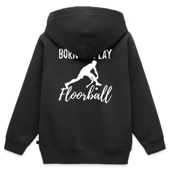 Floorball - Kinder Premium Organic Zip Hoodie - Schwarz - Hinten - AI Model Kid Male (0cm)