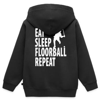 Floorball - Kinder Premium Organic Zip Hoodie - Schwarz - Hinten - AI Model Kid Male (0cm)