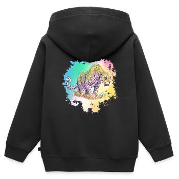 léopard - Sweat Premium à capuche zippé enfant bio - noir - Dos - AI Model Kid Male (0cm)