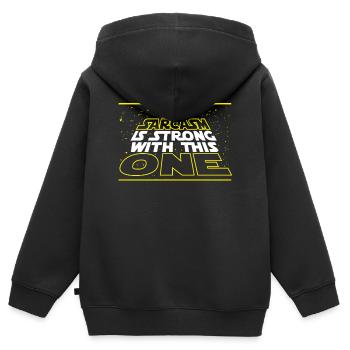 Nerdy Der Sarkasmus ist stark mit diesem 2 - Kinder Premium Organic Zip Hoodie - Schwarz - Hinten - AI Model Kid Male (0cm)