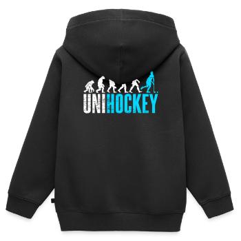 Unihockey - Kinder Premium Organic Zip Hoodie - Schwarz - Hinten - AI Model Kid Male (0cm)