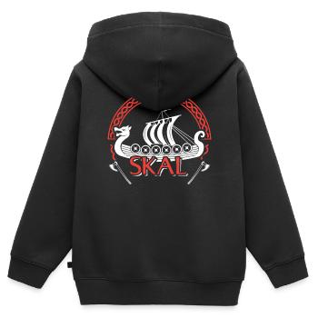 Viking Skal Geschenkidee - Vikinger Boot Geschenk - Kinder Premium Organic Zip Hoodie - Schwarz - Hinten - AI Model Kid Male (0cm)