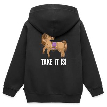 Take it Isi Islandais cheval cheval - Sweat Premium à capuche zippé enfant bio - noir - Dos - AI Model Kid Male (0cm)