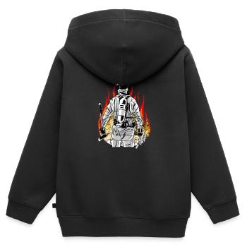 Pompier flammes pompiers volontaires - Sweat Premium à capuche zippé enfant bio - noir - Dos - AI Model Kid Male (0cm)