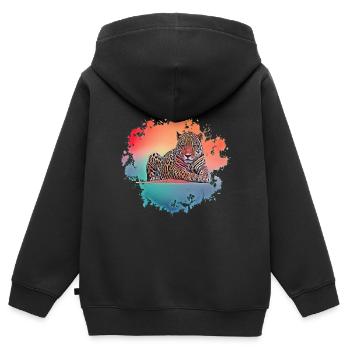 léopard - Sweat Premium à capuche zippé enfant bio - noir - Dos - AI Model Kid Male (0cm)