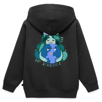 Cadeau nature environnement terre mère - Sweat Premium à capuche zippé enfant bio - noir - Dos - AI Model Kid Male (0cm)