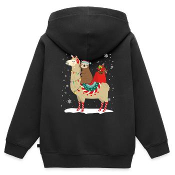 Paresse de Noël sur un lama - Sweat Premium à capuche zippé enfant bio - noir - Dos - AI Model Kid Male (0cm)