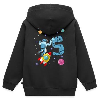Fusée spatiale anniversaire de l'astronaute 5 ans - Sweat Premium à capuche zippé enfant bio - noir - Dos - AI Model Kid Male (0cm)