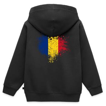 Roumanie Pavillon - Sweat Premium à capuche zippé enfant bio - noir - Dos - AI Model Kid Male (0cm)