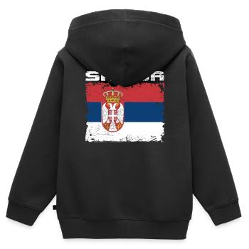 Serbie Drapeau Srbija - Sweat Premium à capuche zippé enfant bio - noir - Dos - AI Model Kid Male (0cm)
