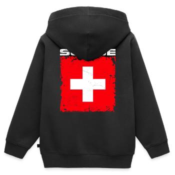 Suisse Fan - Sweat Premium à capuche zippé enfant bio - noir - Dos - AI Model Kid Male (0cm)