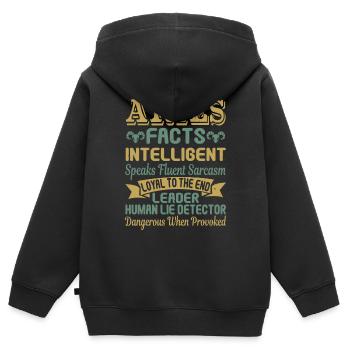 Traits du zodiaque Bélier - Sweat Premium à capuche zippé enfant bio - noir - Dos - AI Model Kid Male (0cm)
