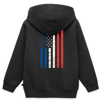 Drapeau français américain - Sweat Premium à capuche zippé enfant bio - noir - Dos - AI Model Kid Male (0cm)