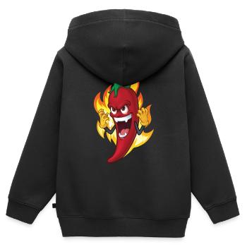 Idée cadeau épicé au piment - Sweat Premium à capuche zippé enfant bio - noir - Dos - AI Model Kid Male (0cm)