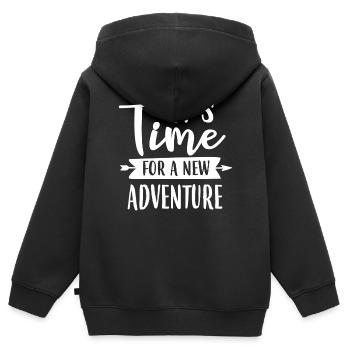 Randonnée Aventure Aventure Montagnes - Sweat Premium à capuche zippé enfant bio - noir - Dos - AI Model Kid Male (0cm)