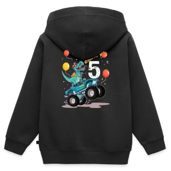 5th Birthday 5 Years Dinosaur Monster Truck - Kids Premium Organic Zip-up Hoodie - black - Back - AI Model Kid Male (0cm)
