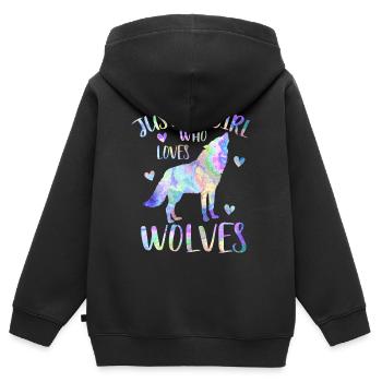 Just a girl who loves wolves - wolf girl - Kids Premium Organic Zip-up Hoodie - black - Back - AI Model Kid Male (0cm)