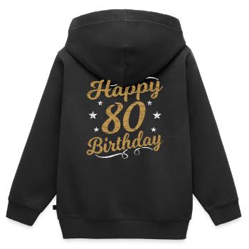 80e anniversaire - Sweat Premium à capuche zippé enfant bio - noir - Dos - AI Model Kid Male (0cm)