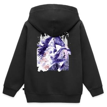 Équitation - Équitation - École d’équitation - Aquarelle - Sweat Premium à capuche zippé enfant bio - noir - Dos - AI Model Kid Male (0cm)