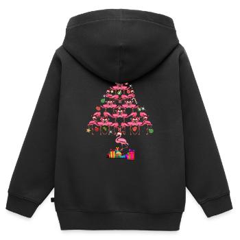 Pinke Weihnachten mit Flamingo Weihnachtsbaum - Kinder Premium Organic Zip Hoodie - Schwarz - Hinten - AI Model Kid Male (0cm)