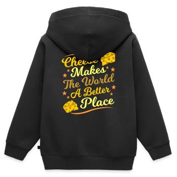 Käse - Kinder Premium Organic Zip Hoodie - Schwarz - Hinten - AI Model Kid Male (0cm)