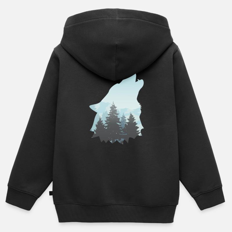 Loup nature loups meute de loups - Sweat Premium à capuche zippé enfant bio - noir