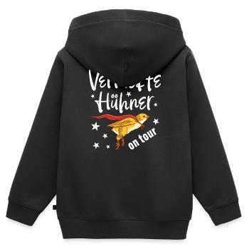 Verrückte Hühner on Tour - Kinder Premium Organic Zip Hoodie - Schwarz - Hinten - AI Model Kid Male (0cm)