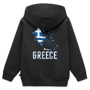 Grèce Fan - Sweat Premium à capuche zippé enfant bio - noir - Dos - AI Model Kid Male (0cm)