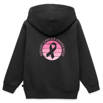Ruban rose pour la sensibilisation au cancer du sein - Sweat Premium à capuche zippé enfant bio - noir - Dos - AI Model Kid Male (0cm)