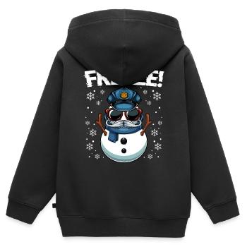 Geler! Bonhomme de neige de Noël de la police - Sweat Premium à capuche zippé enfant bio - noir - Dos - AI Model Kid Male (0cm)