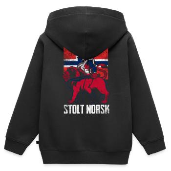 Fier norvégien - Sweat Premium à capuche zippé enfant bio - noir - Dos - AI Model Kid Male (0cm)