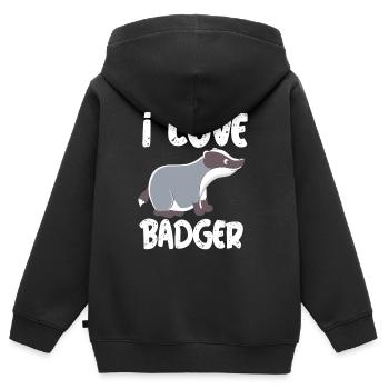 j'aime le blaireau j'aime le blaireau blaireau blaireau forêt - Sweat Premium à capuche zippé enfant bio - noir - Dos - AI Model Kid Male (0cm)