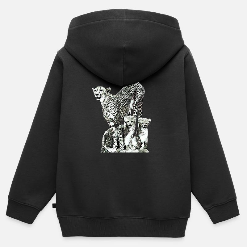 Guépard - Sweat Premium à capuche zippé enfant bio - noir
