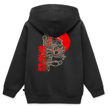Japanischer Chinesischer Drache Schriftzeichen - Kinder Premium Organic Zip Hoodie - Schwarz - Hinten - AI Model Kid Male (0cm)