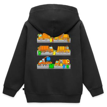 Véhicules Camions De ramassage des ordures-ménagères éboueurs - Sweat Premium à capuche zippé enfant bio - noir - Dos - AI Model Kid Male (0cm)