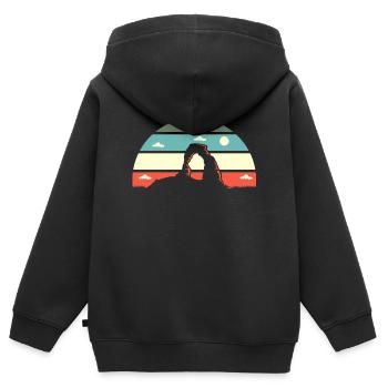 Parc National des Arches, Arches du Parc National des Arches - Sweat Premium à capuche zippé enfant bio - noir - Dos - AI Model Kid Male (0cm)
