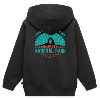 Parc national des Arches, Parc national des Arches Randonnée - Sweat Premium à capuche zippé enfant bio - noir - Dos - AI Model Kid Male (0cm)