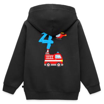 Feuerwehrauto Kinder 4. Geburtstag Junge Feuerwehr - Kinder Premium Organic Zip Hoodie - Schwarz - Hinten - AI Model Kid Male (0cm)