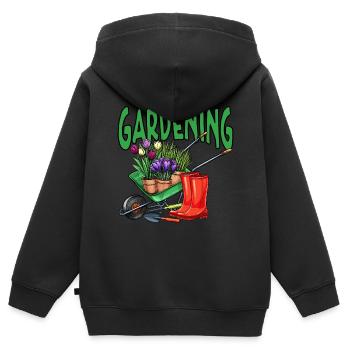 Jardin amis jardinage nature cadeau - Sweat Premium à capuche zippé enfant bio - noir - Dos - AI Model Kid Male (0cm)