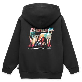 Lévriers - Sweat Premium à capuche zippé enfant bio - noir - Dos - AI Model Kid Male (0cm)