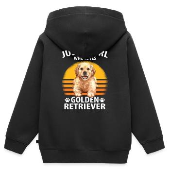 Golden retriever - Sweat Premium à capuche zippé enfant bio - noir - Dos - AI Model Kid Male (0cm)