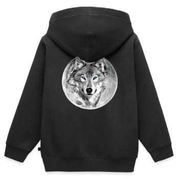 Wolf - Kinder Premium Organic Zip Hoodie - Schwarz - Hinten - AI Model Kid Male (0cm)